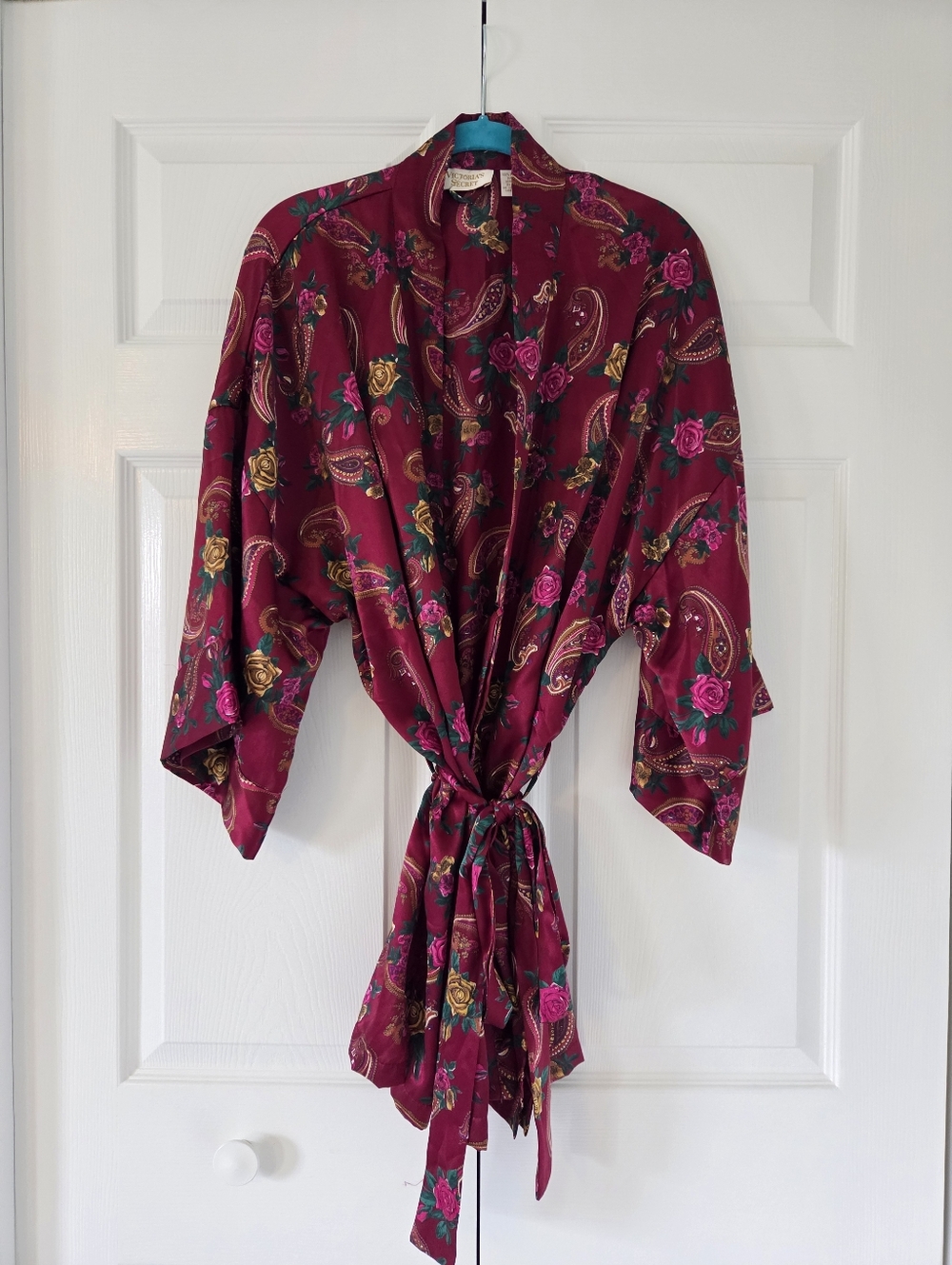 Vintage Victoria’s Secret Gold Label Satin Robe Paisley Floral Print One Size